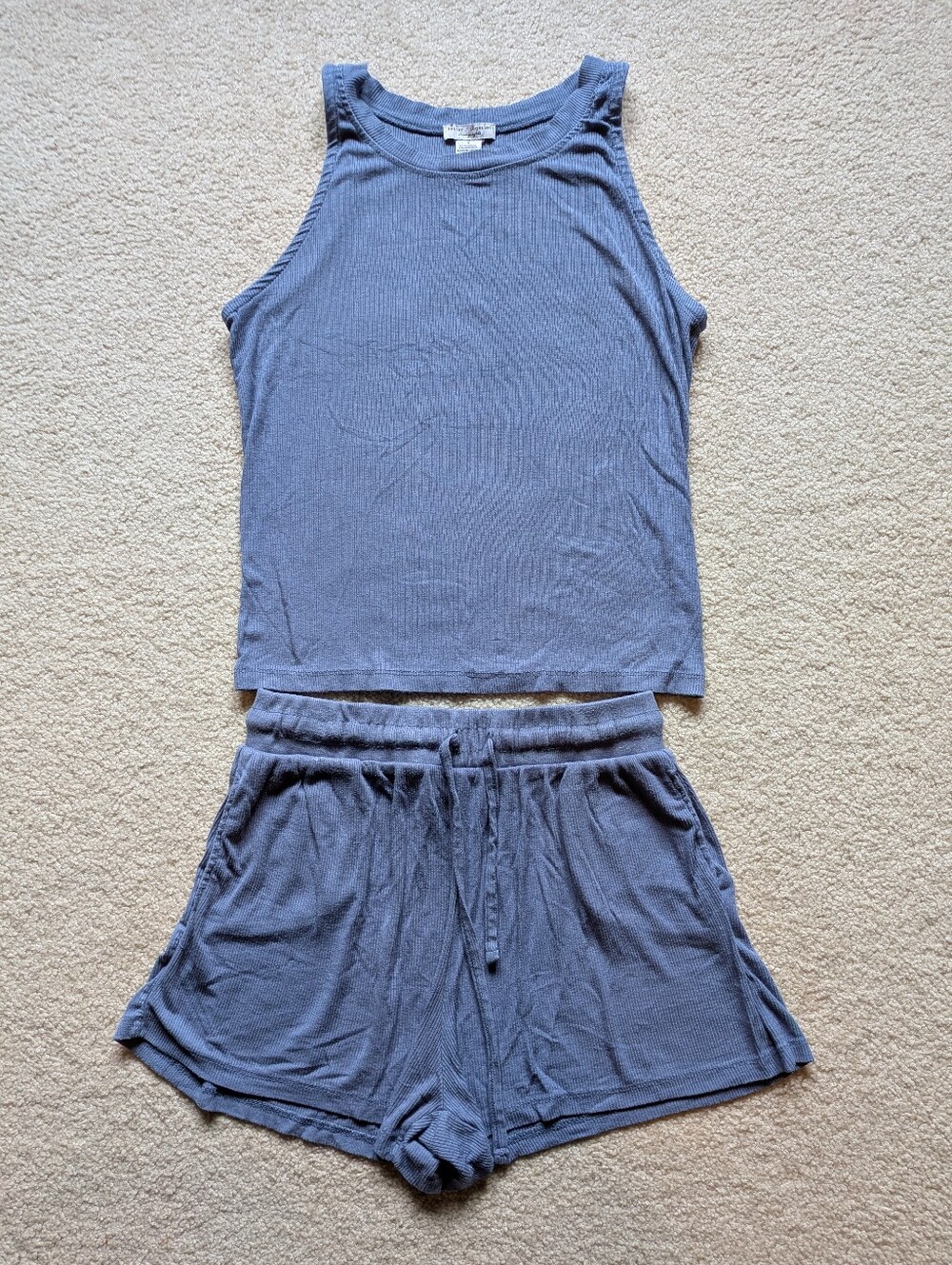 Better Together Ribbed Tank & Drawstring Short Sleep Set - Blue